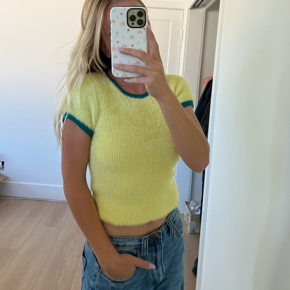 free people yellow fuzzy top